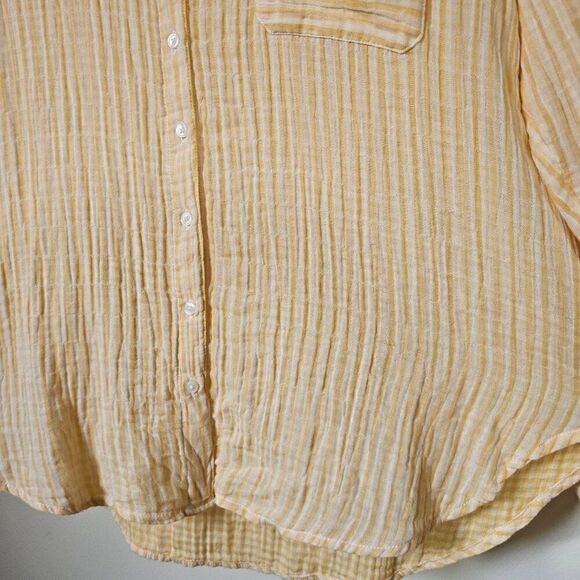 EUC TIME AND TRU YELLOW WHITE STRIPED COTTON BUTTON DOWN LONGSLEEVE SHIRT XL WMN - Picture 5 of 13